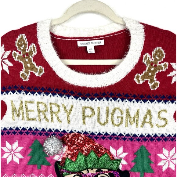 Celebrate Together Ugly Christmas Sweater MERRY PUGMAS Pullover Unisex SZ XXL - Picture 6 of 12